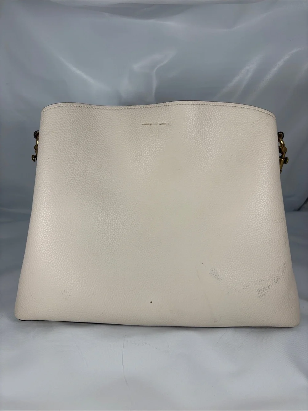 Coach Cream  Willow Pebble Leather Shoulder Bag with Tan Strap & Gold Turnlock